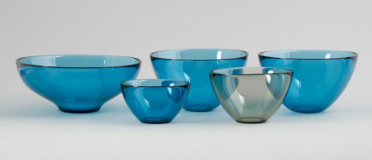 SKÅLAR, 5 st, glas, "Fuga", Orrefors, 1900-talets mitt.