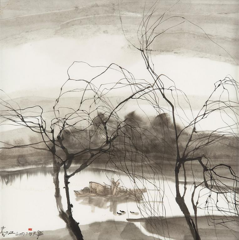 MÅLNING, av Lu Tianning (1959-) "Spring river" (chunjiang), signerad och daterad 2007-7-8.