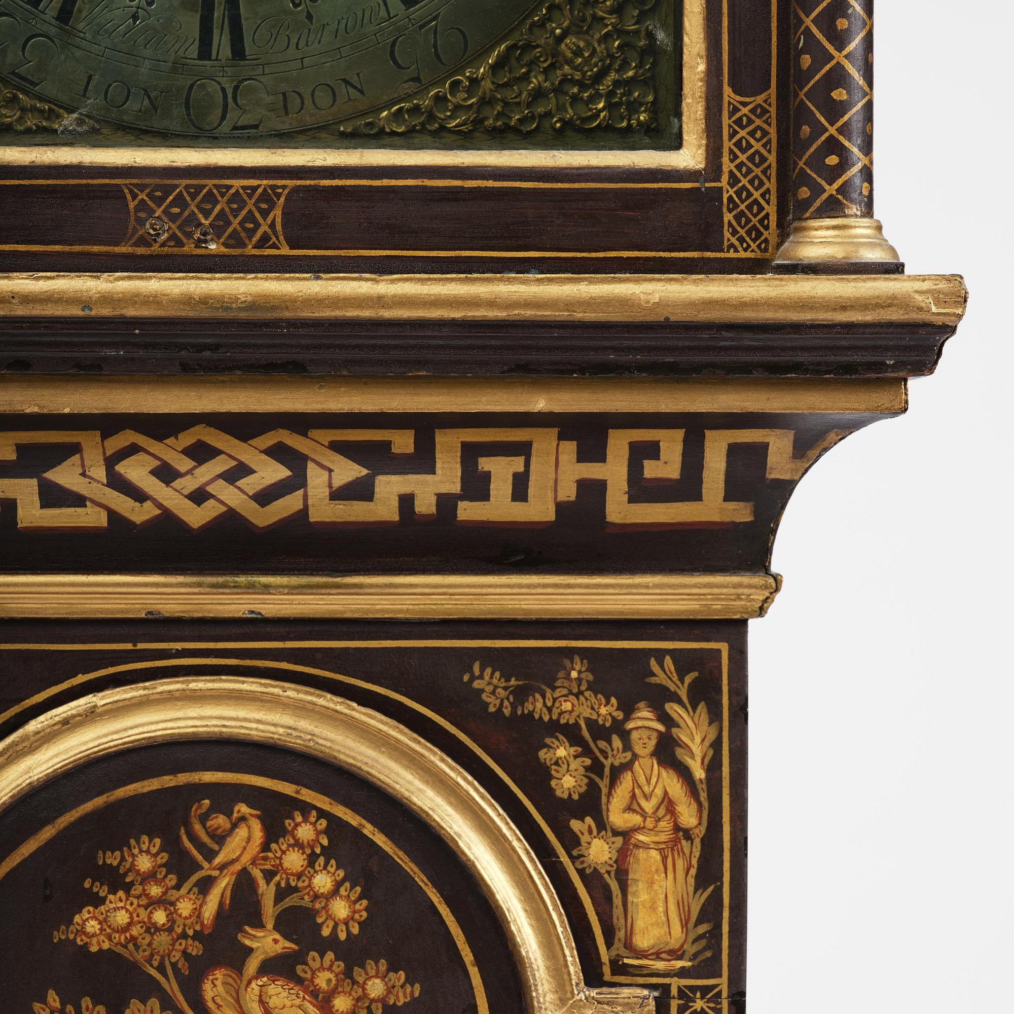 A George II japanned musical longcase clock by William Barrow (watchmaker in London 1700-36).