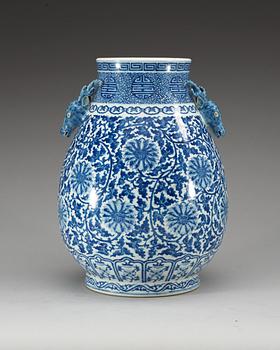 A large blue and white vase, Qing dynasty, with Qianlong seal mark.