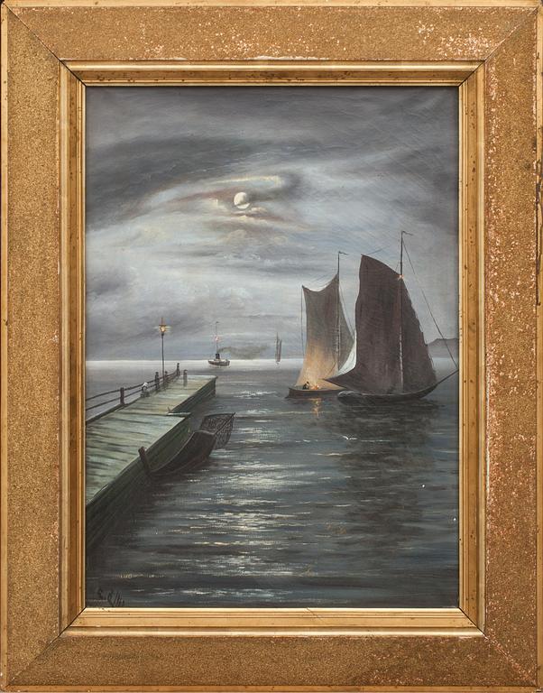OKÄND KONSTNÄR, olja på duk. Otydligt signatur. 1800/1900-tal.