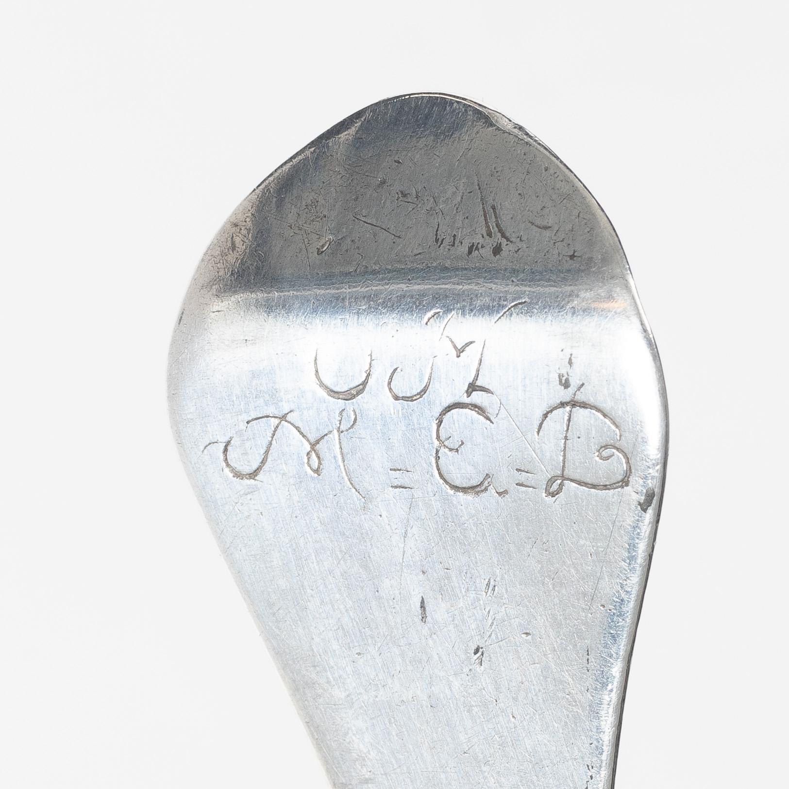 A Swedish silver rat-tail spoon, mark of Jacob Brunck, Stockholm 1733.