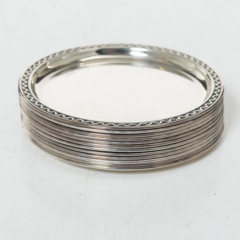 Coasters, 12 st, silver, GAB, Stockholm 1962-1962.