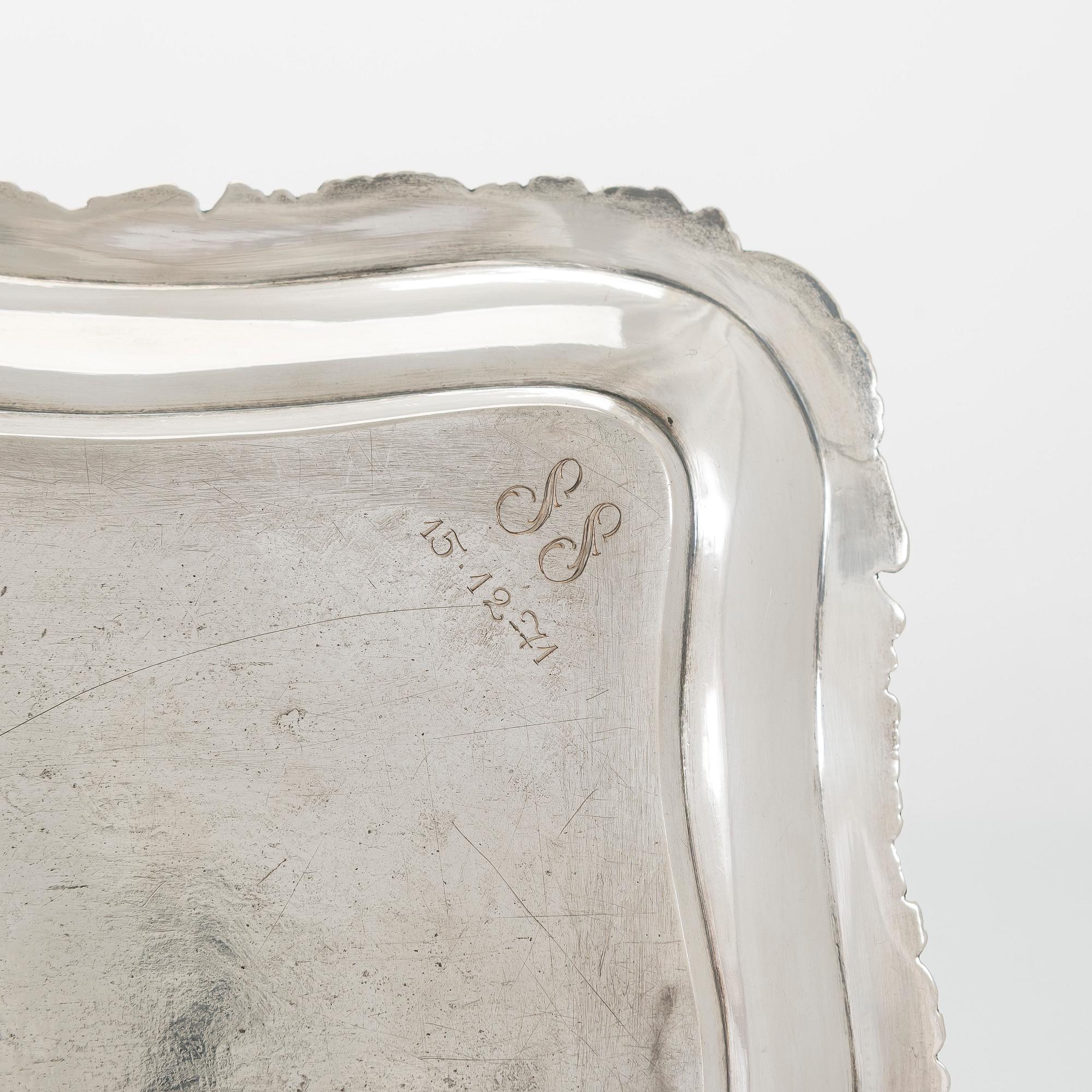 A silver tray, maker's mark of Adolf Sper, Saint Petersburg 1840.