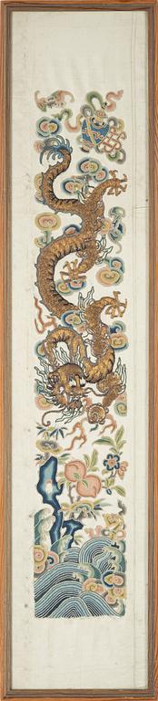 A Chinese silk embroidered robe panel, Qing dynasty (1644-1912).