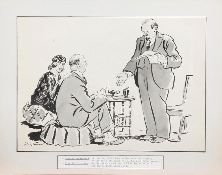 PARTI TECKNINGAR. 16 st, bl.a.från skämttidningen Kasper och Konsumentbladet.