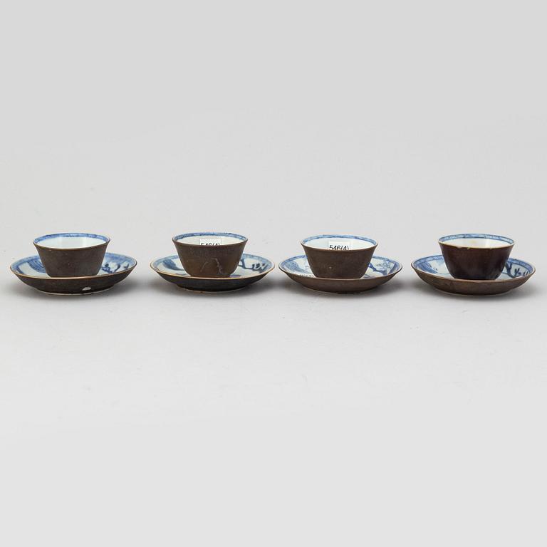 Four sets of cups with saucers, Qing dynasty, Kangxi (1662-1722).