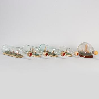 Five bottle ships, four of which signed GF and dated 1980-1982.