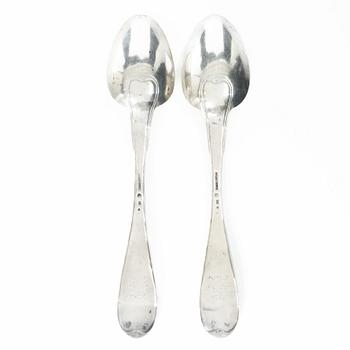 A pair of Swedish silver serving spoons, mark of Anders Theodor Barkman, Varberg 1830.