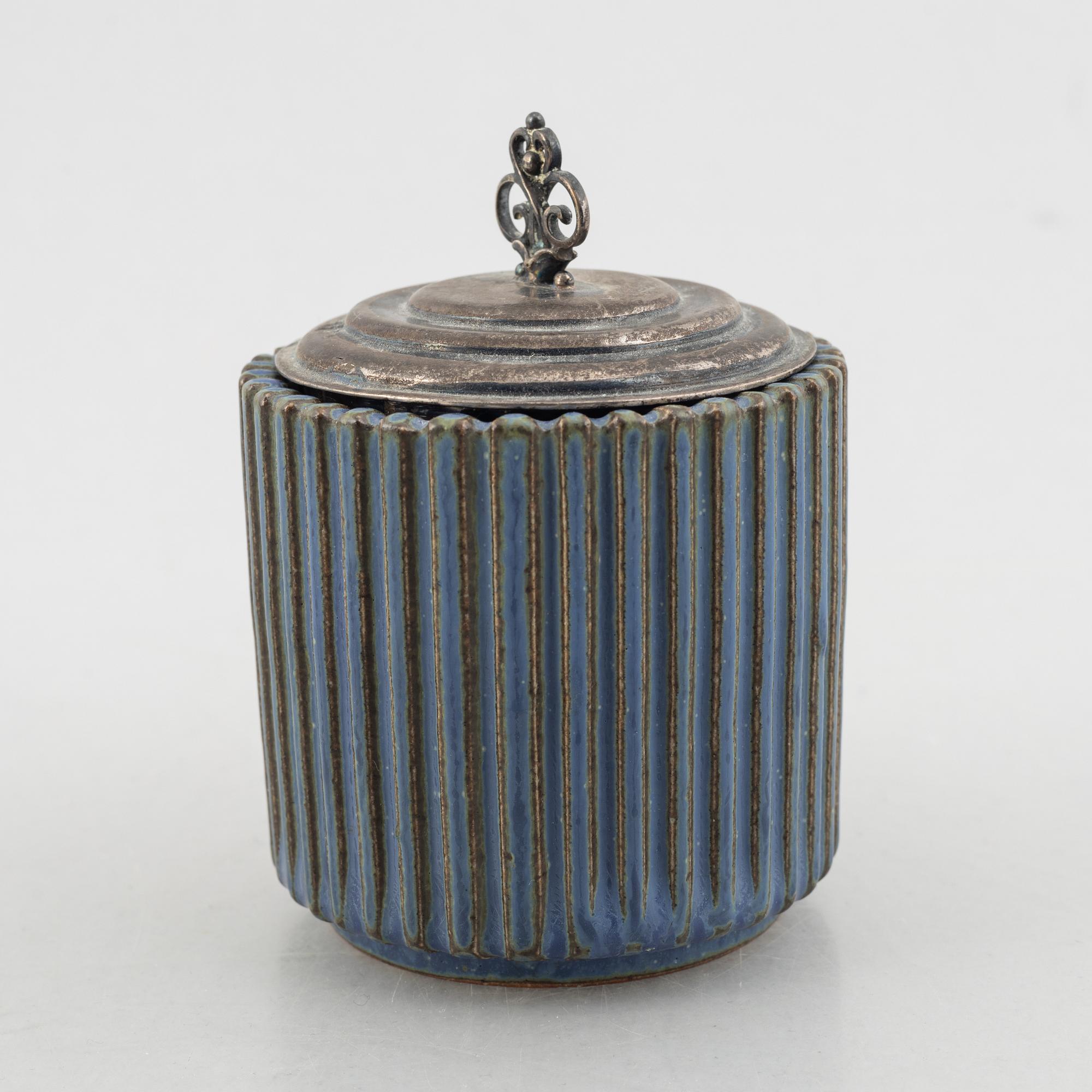 Arne Bang, a stoneware jar with sterling silver cover, Denmark, mid-20th century.