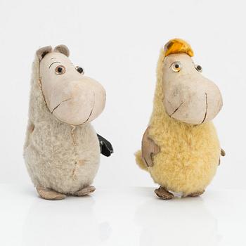 Two Moomin characters by Atelier Fauni, 'Moomin' & 'Snorkmaiden', Finland, 1950s-60s.