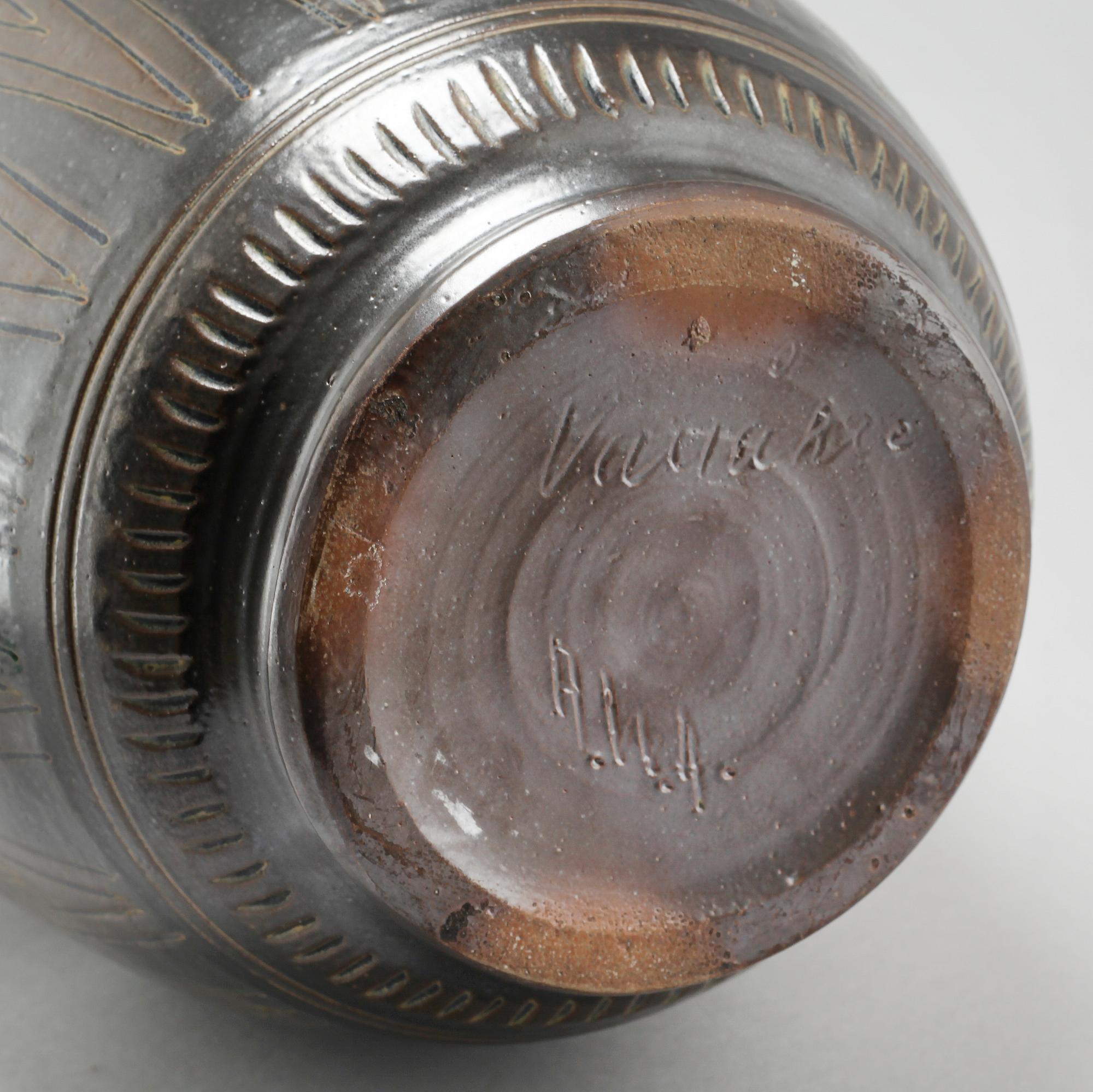 A mid 20th century floor vase in stoneware by by Arthur Andersson fr Wallåkra Lerkärlsfabrik.