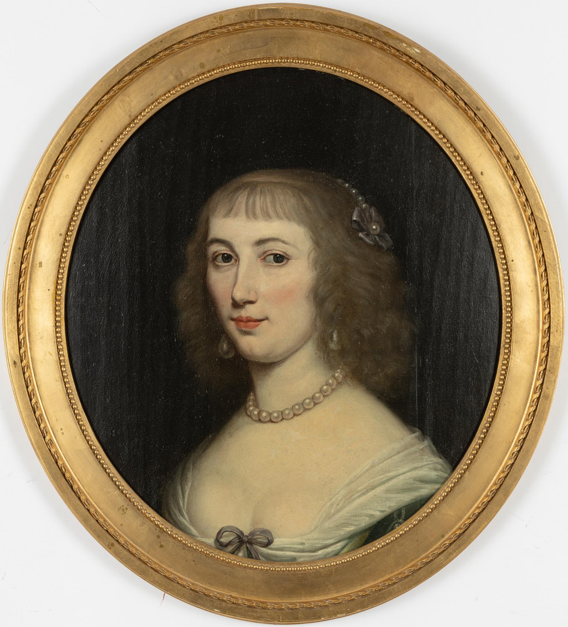 Willem van Honthorst, hans efterföljd, 1700-tal, Dam med barockpärlor.