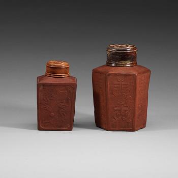 Two Yixing tea caddies, Qing dynasty (1644-1912).