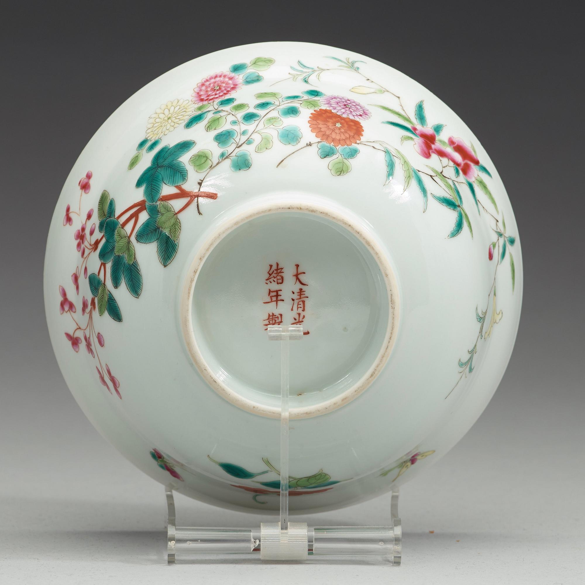 SKÅL, porslin. Qingdynastin, Guangxus sex karaktärers märke och period (1875-1908).
