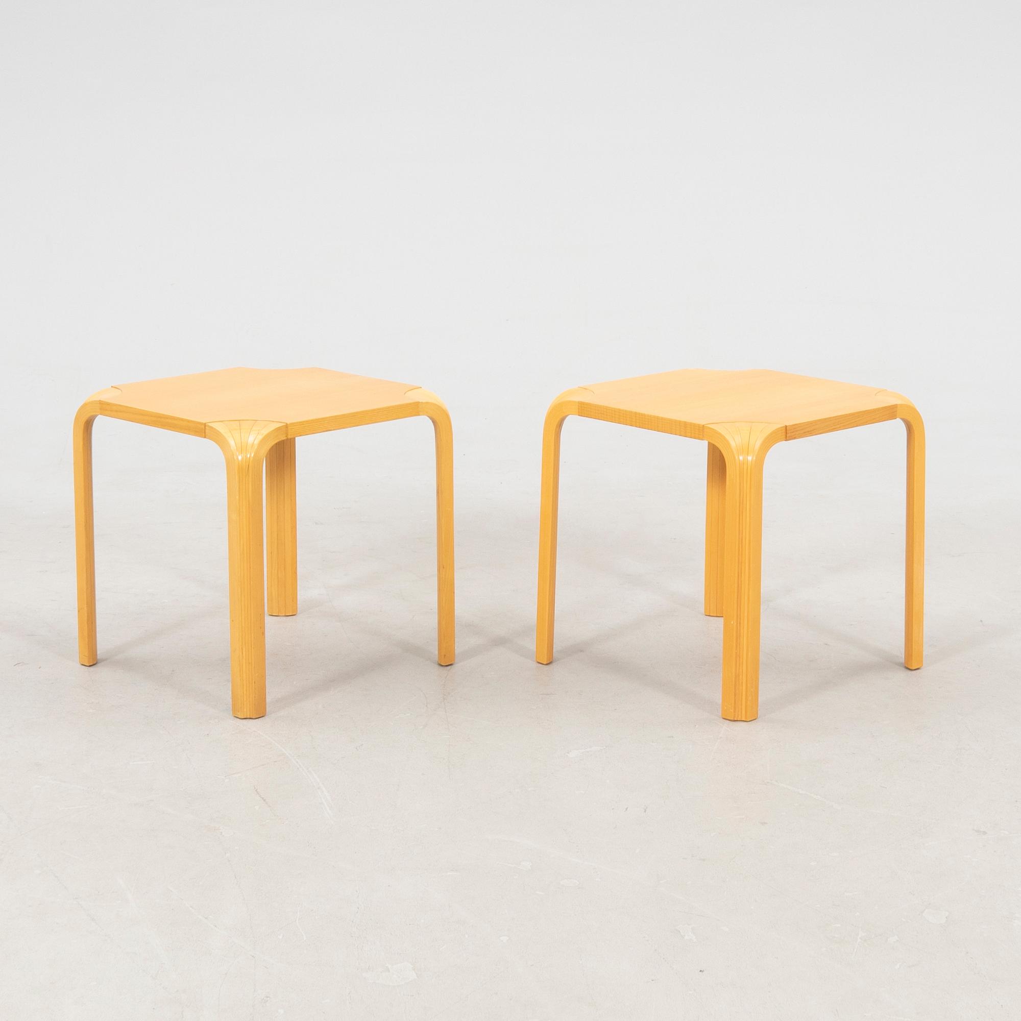 Alvar Aalto, stools/side tables, a pair model X601 Artek, latter half of the 20th century.