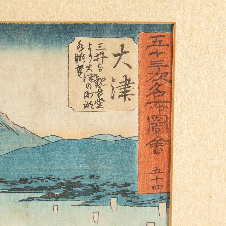 UTAGAWA HIROSHIGE (1797-1858), efter, färgträsnitt. Japan,  "Otsu", sent 1800/tidigt 1900-tal.