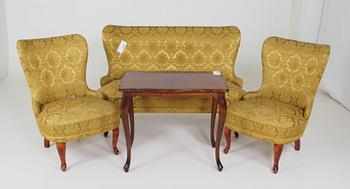 SALONGSGRUPP, 3 delar, samt SOFFBORD, Nyrokokostil.