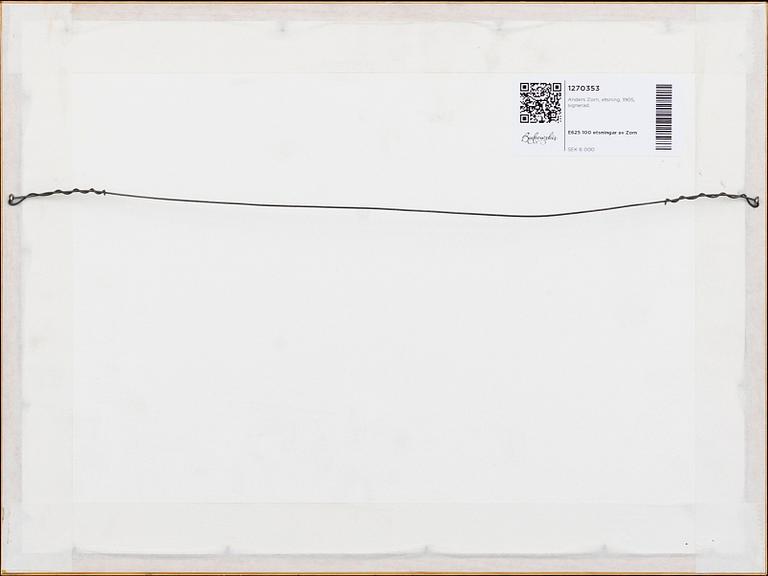 Anders Zorn, a signed etching from 1905.