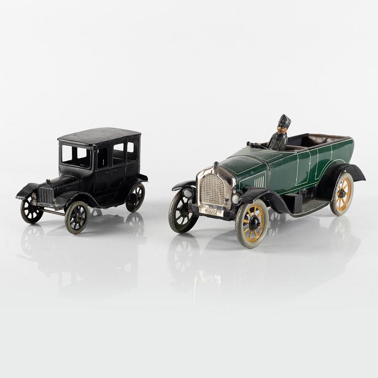 Bing-Werke, cars, 2 pcs, including "19782 Touring Car", 1920s.