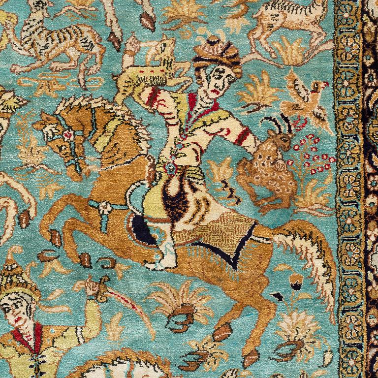 MATTO, an old silk Qum figural, ca 154,5 x 107,5 cm.