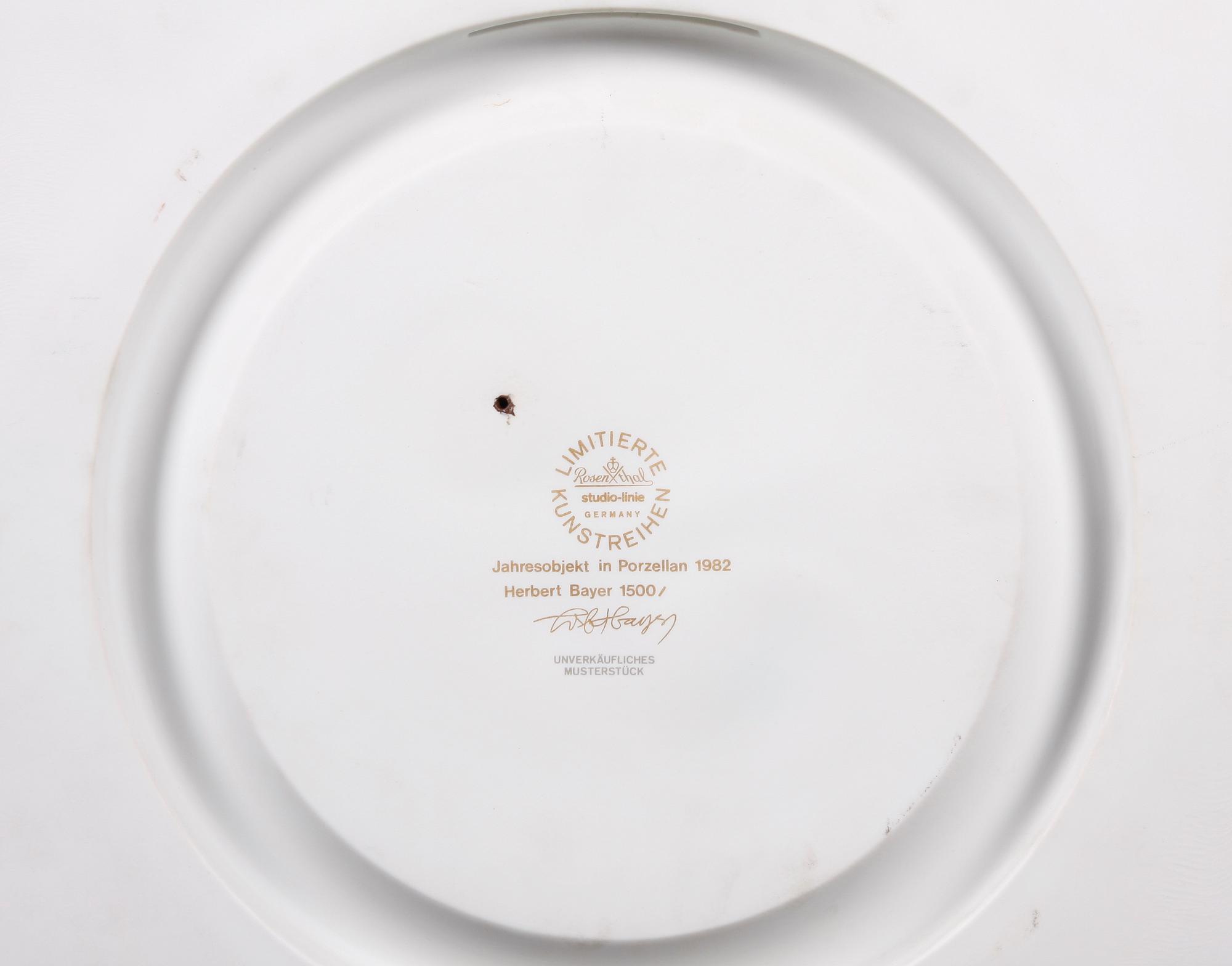 VÄGGPLAKETT, porslin, Herbert Bayer, Rosenthal studio-linie.
