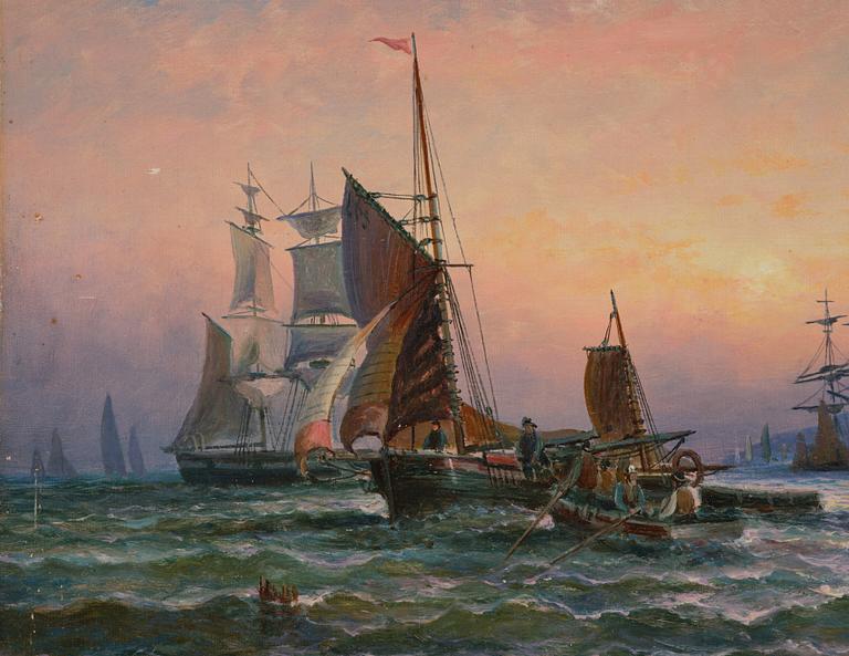 Ships at sunset.