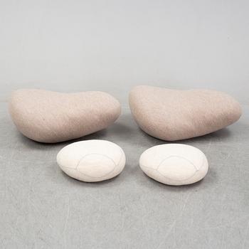 9 pebbles cushions, 'Linvingstones', Smarin, and three stools, 'Wire Log', Pols Potten.