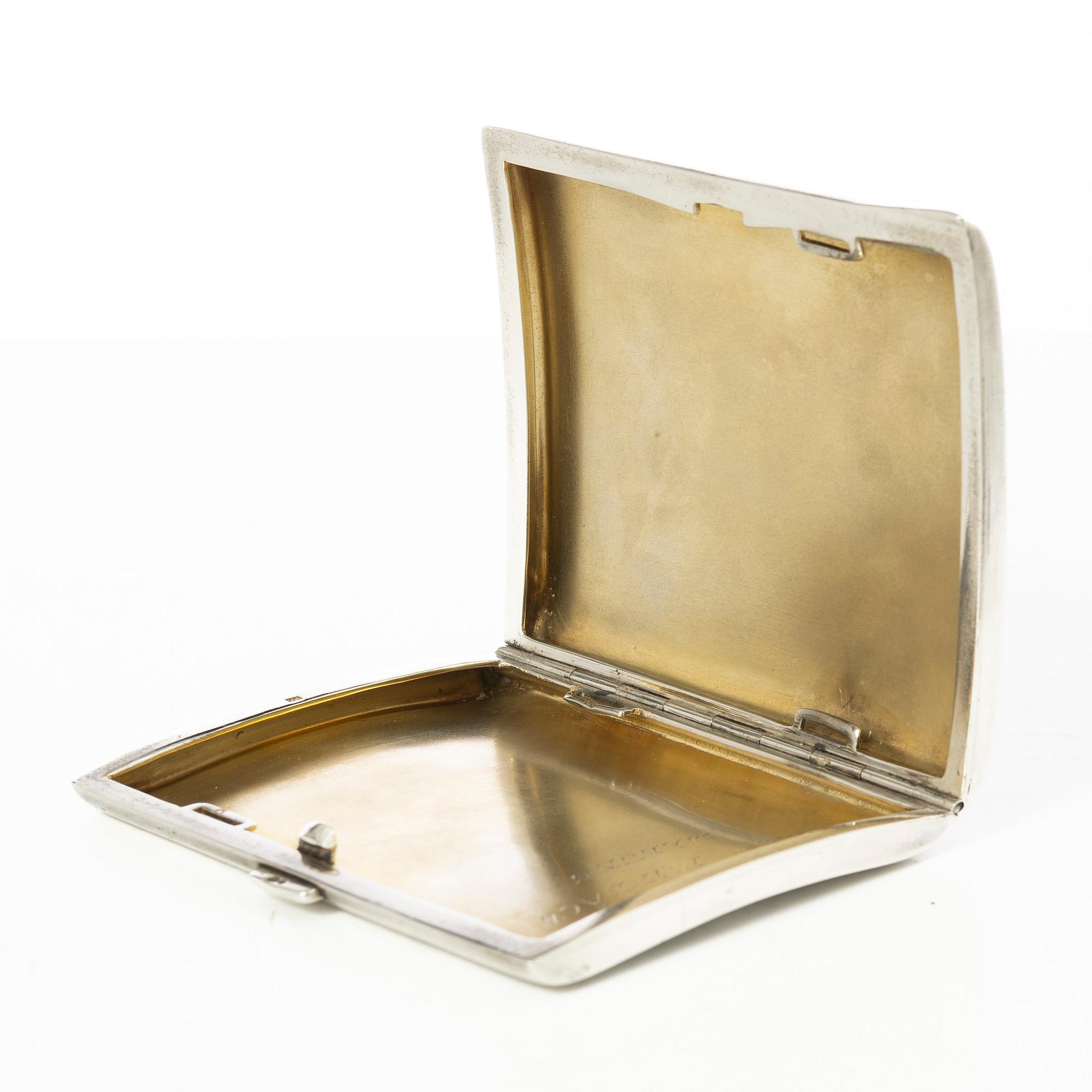 Cigarette case, silver, with a motif of Anders Zorn's "Flickan på loftet" from 1905 in enamel.