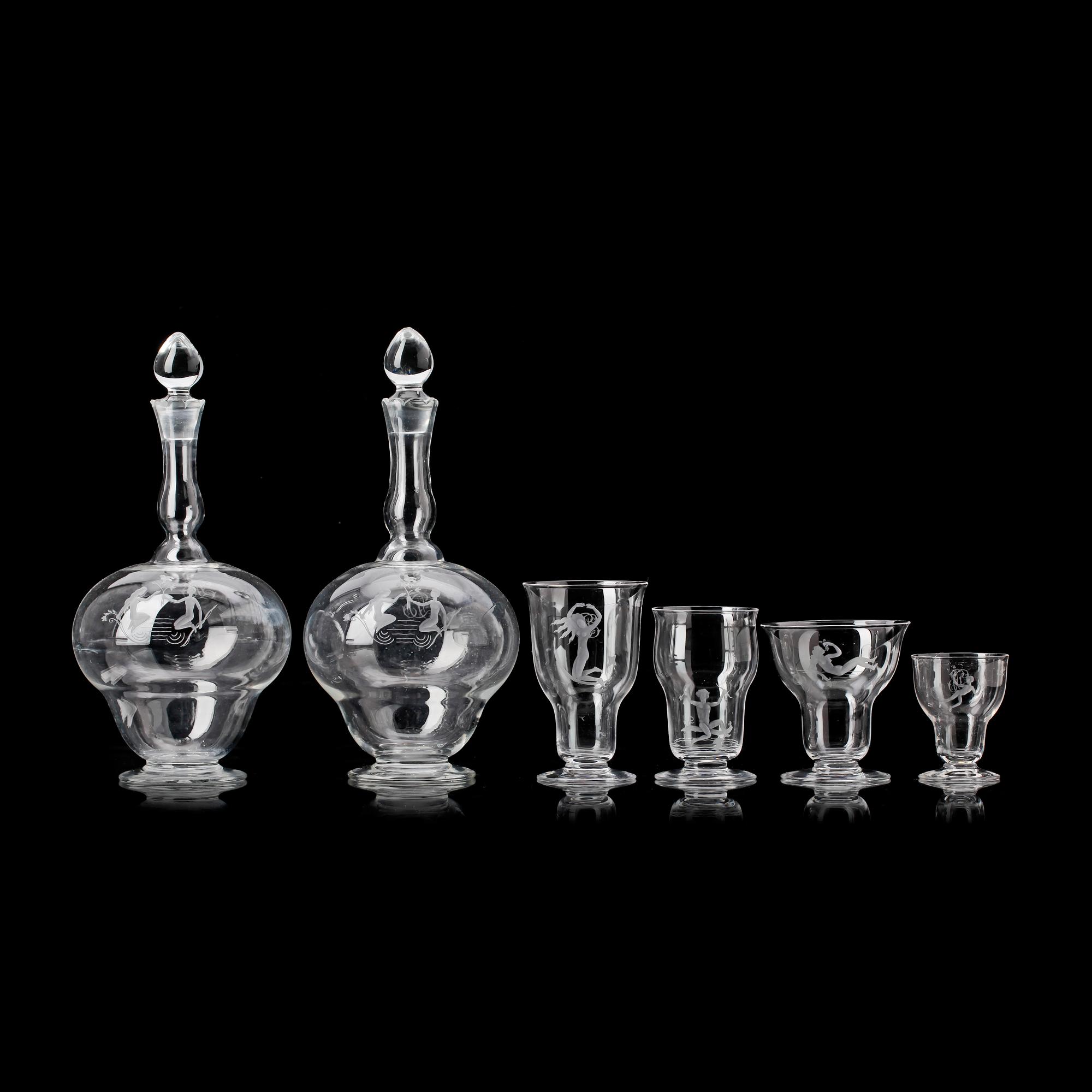 SERVISDELAR, 66 st, glas, Carl Eldh 1930. Merparten sign.