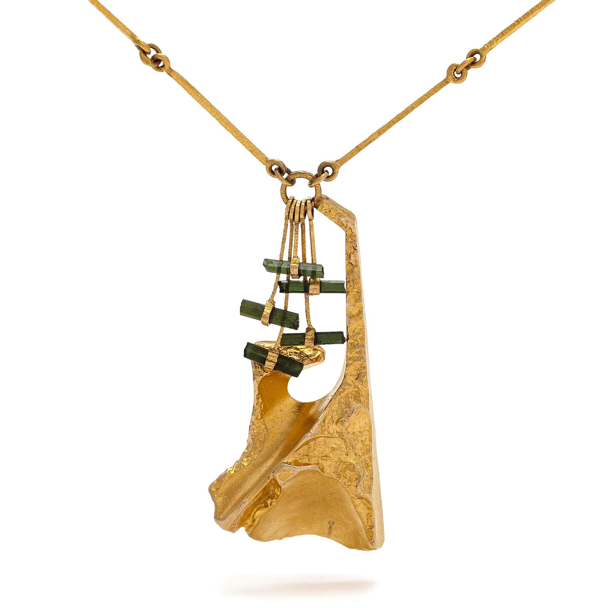 Björn Weckström, kaulakoru, "Semiramis", 14K kultaa ja turmaliineja. Lapponia 1973.