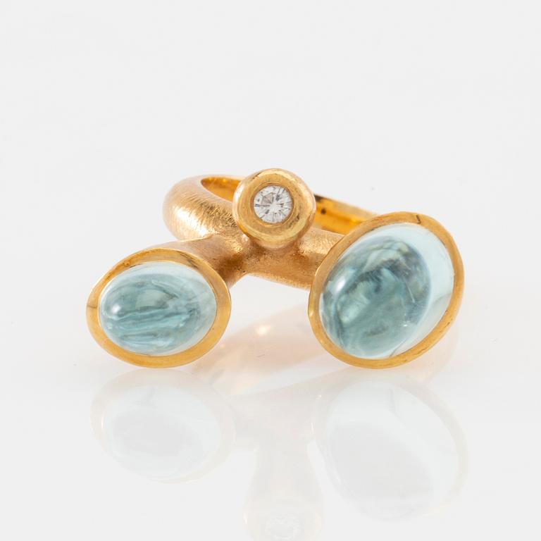 Charlotte Lynggaard, Ring "Eventyr" 18K gold with diamond and aquamarines, for Ole Lynggaard.