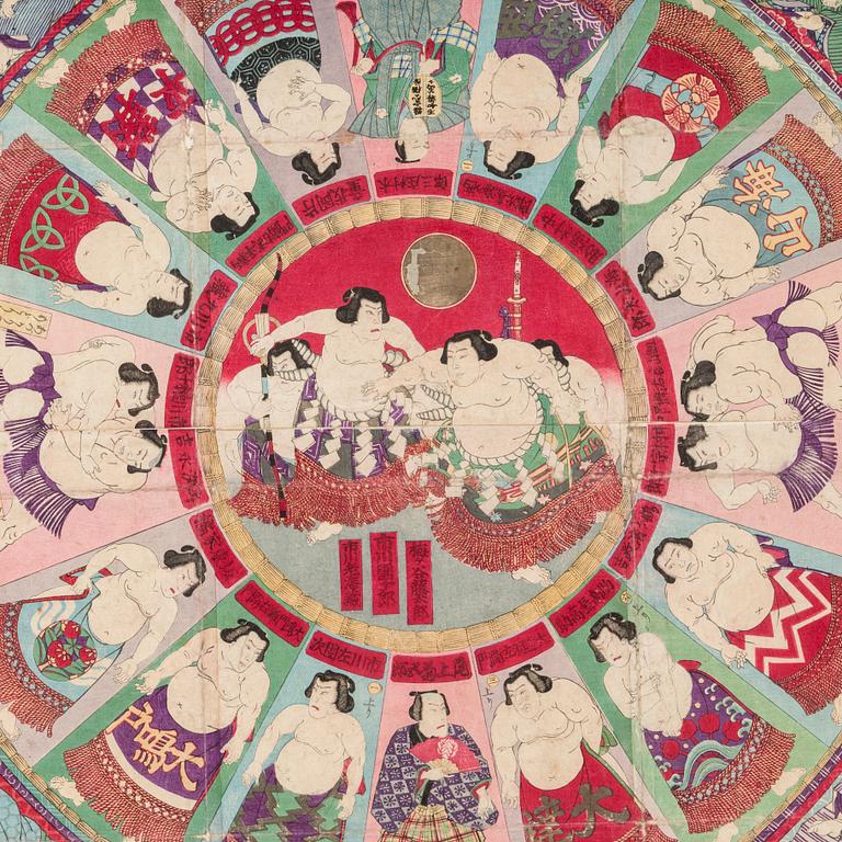 UTAGAWA KUNISADA III (1848-1920), multi-coloured woodblock print. Japan, 'Sogoruko-game'.