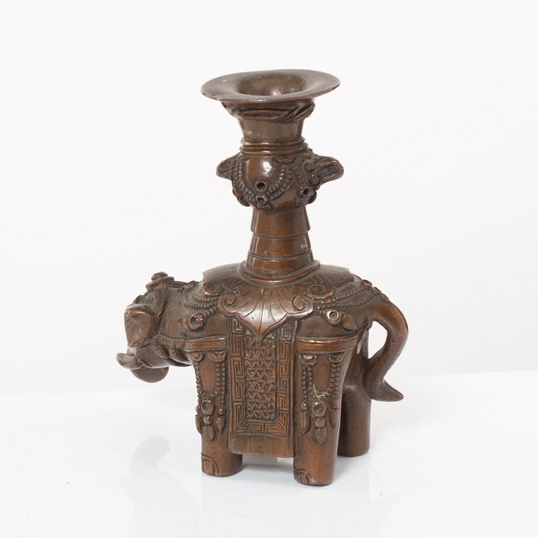 A Chinese bronze vase, joss stick holder and a bamboo brush pot, Qing dynasty.