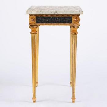 A late Gustavian giltwood console table with an Italian specimen-marble top , Stockholm, late 18th century.