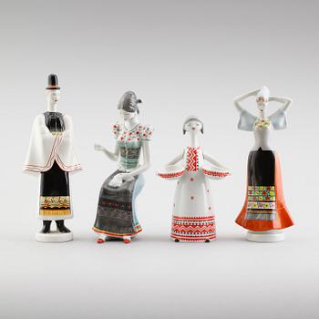FIGURER, 4 st, porslin, Hollohaza, Ungern.