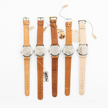 Samling armbandsur, 5 st, ca 1950.