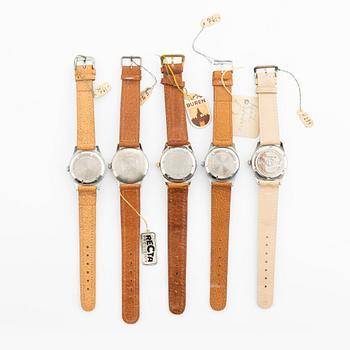 Collection of wristwatches, 5 pcs, ca 1950.