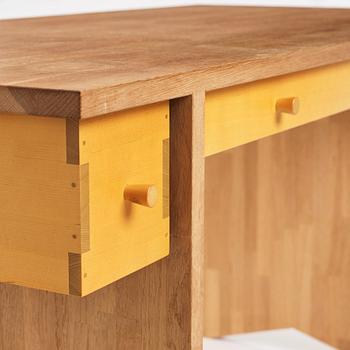 Lars Stensö, Lars Stensö, a "Singer" desk, Sweden. Table top and legs made of oak. Three yellow painted drawe...