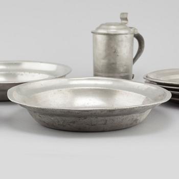 A set of ten pewter items from Sweden, 18th and 19th century.