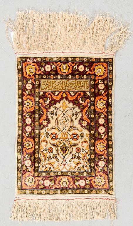 Rug Hereke semi-antique silk with metallic thread approximately 54x38 cm.