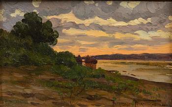 Alexandr Vladimirovich Makovski, SUNSET. Sign. 1918. Oil on board. 13x18.5 cm.