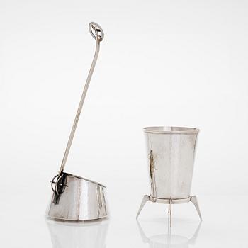 A silver punch ladle and a footed vase/ beaker, Pirkan-Kulta, Tampere 1961 and 1958.