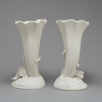 A PAIR OF PARIAN FLOWER VASES, Gustafsberg, ca 1900.