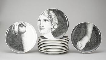142. A set of twelve Fornasetti 'Eva' porcelain plates, Milano, Italy.