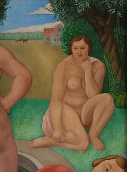 Mats Mason, Bathers by the swan pond.