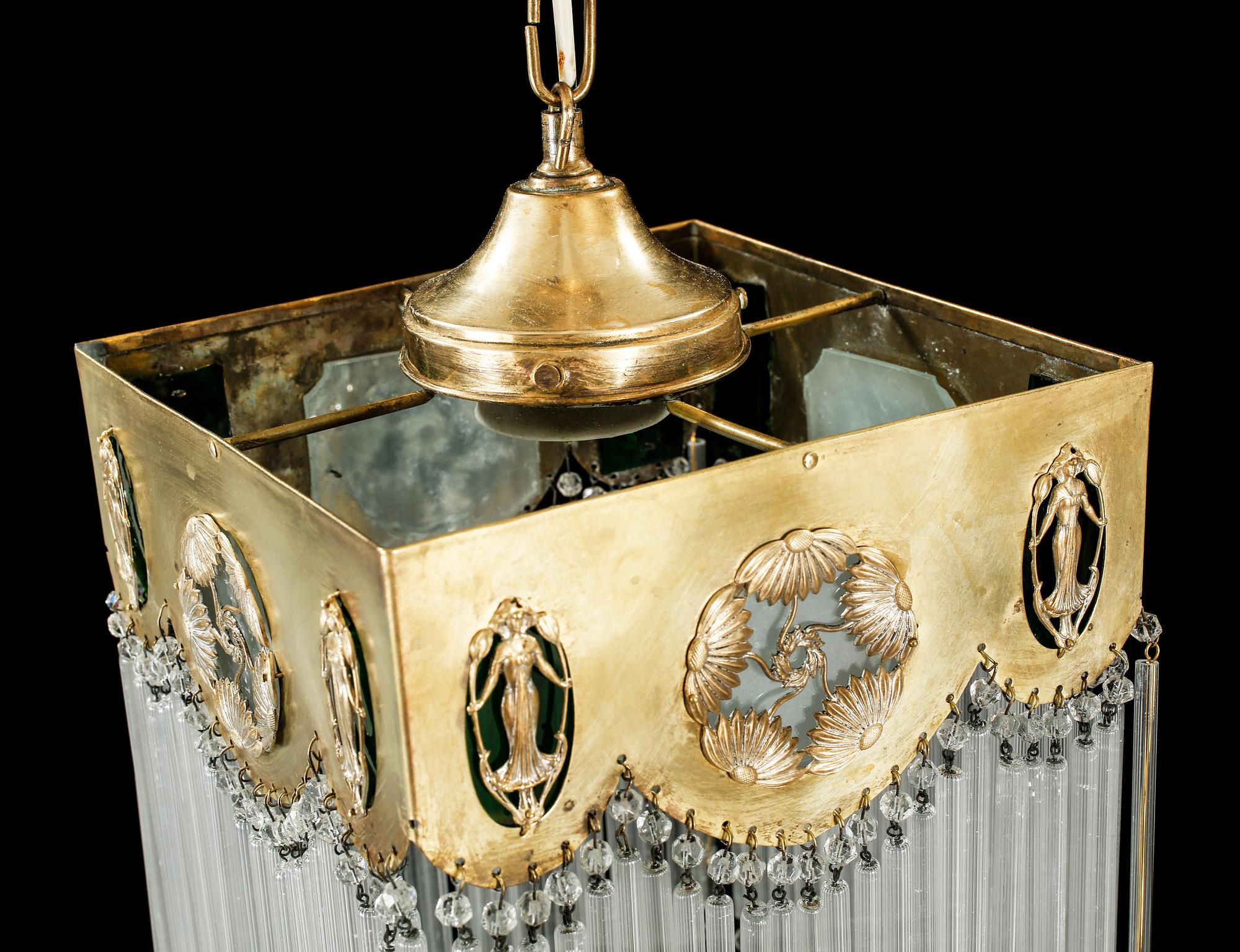 A jugend ceiling lamp, early 20th century, total hight 50 cm.