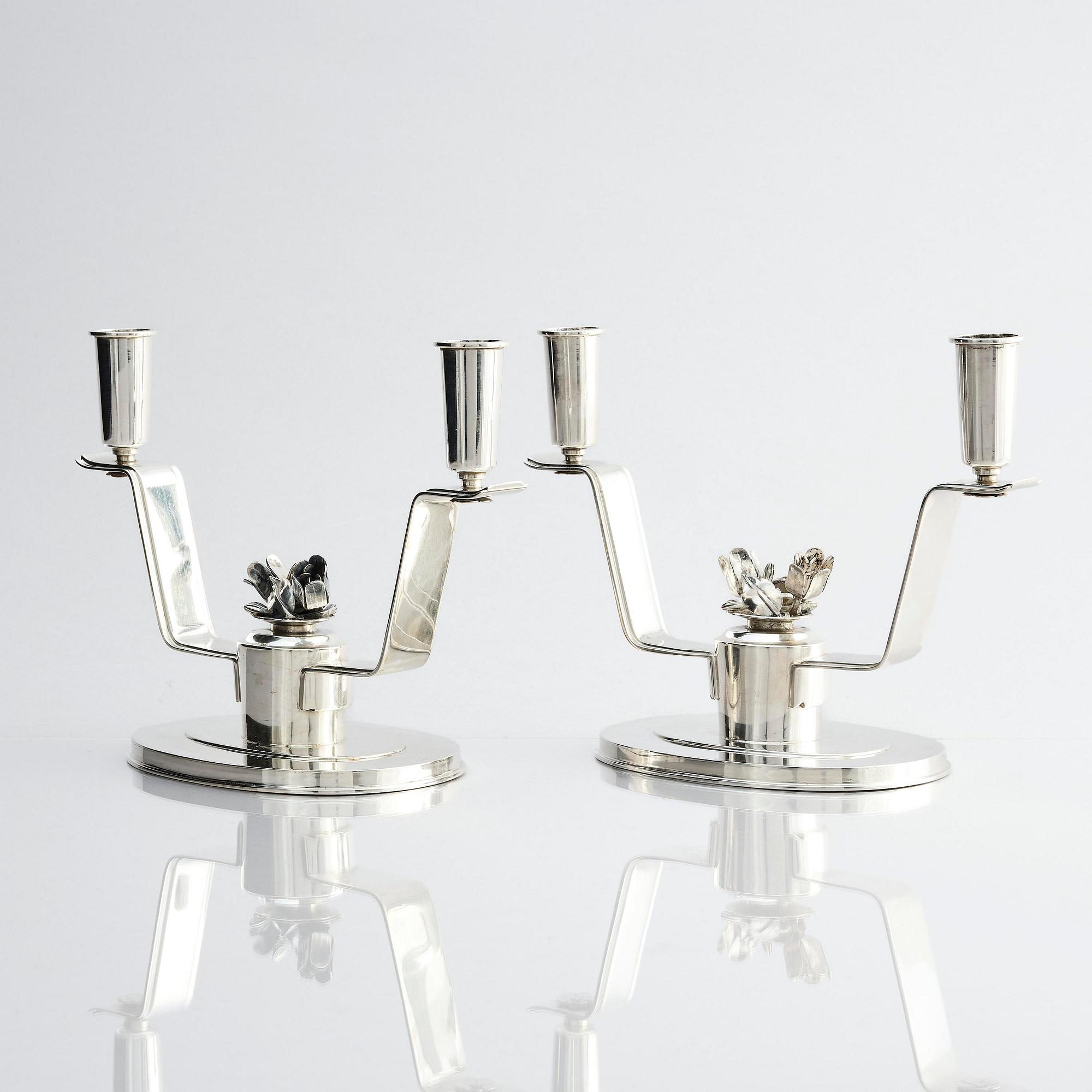Carl Fredrik Carlman, a pair of silver candlesticks, design by Per Sköld, Stockholm, Sweden 1945.