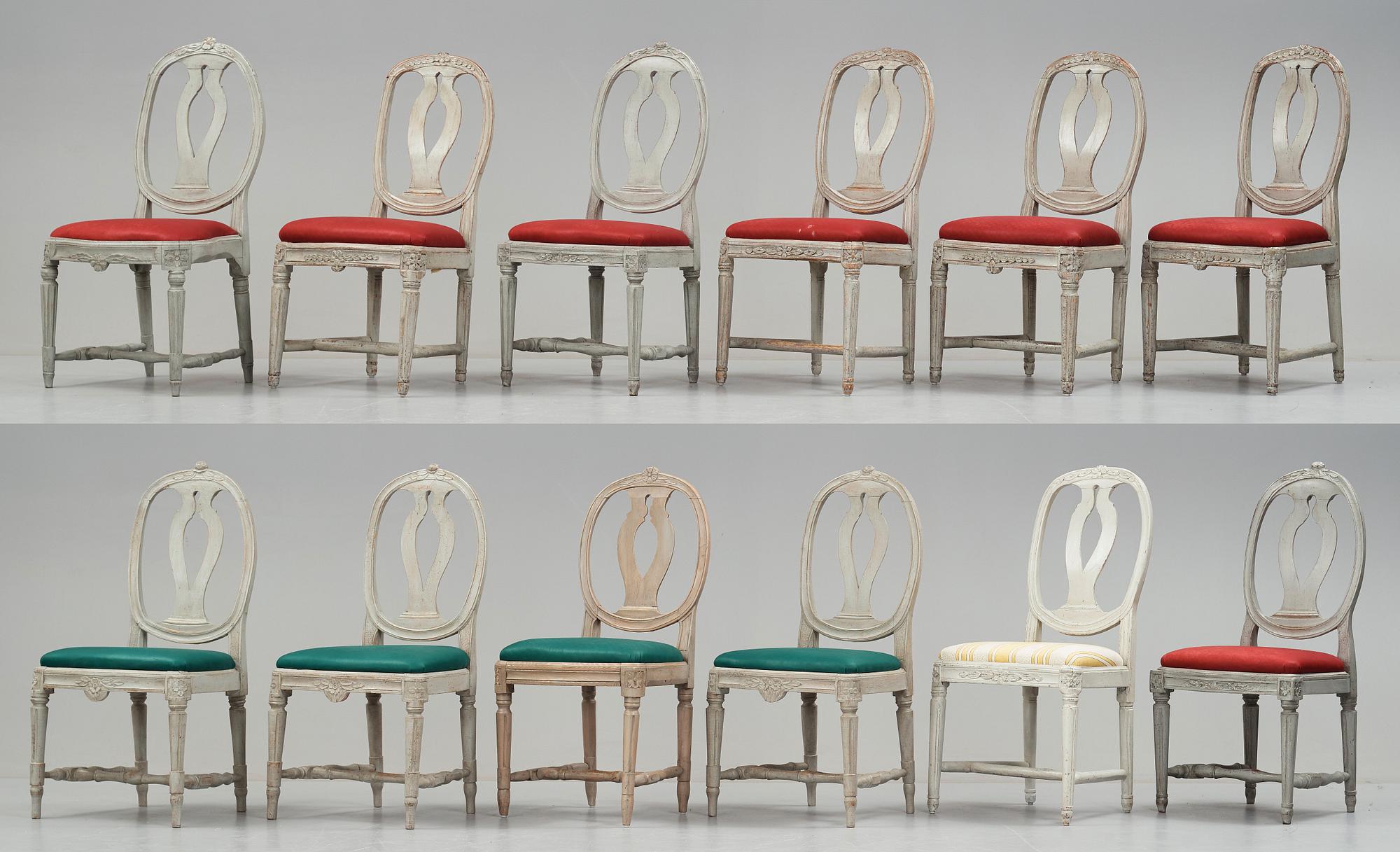 Twelve matched Gustavian chairs, late 18th - early 19th century.