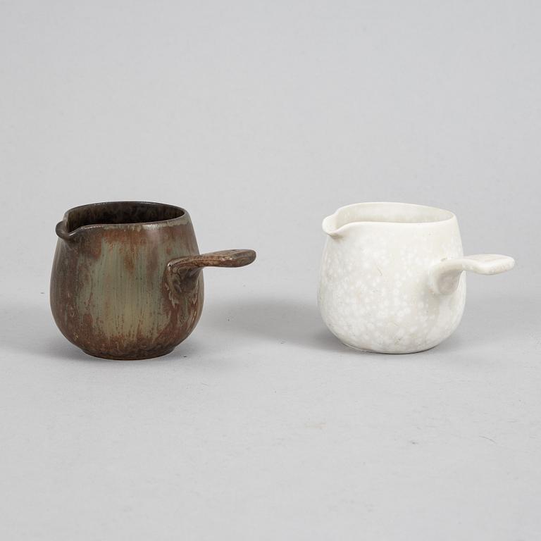 Tea pot, two bowls, two creamers, and a vase by Gunnar Nylund, stoneware, Rörstrand.